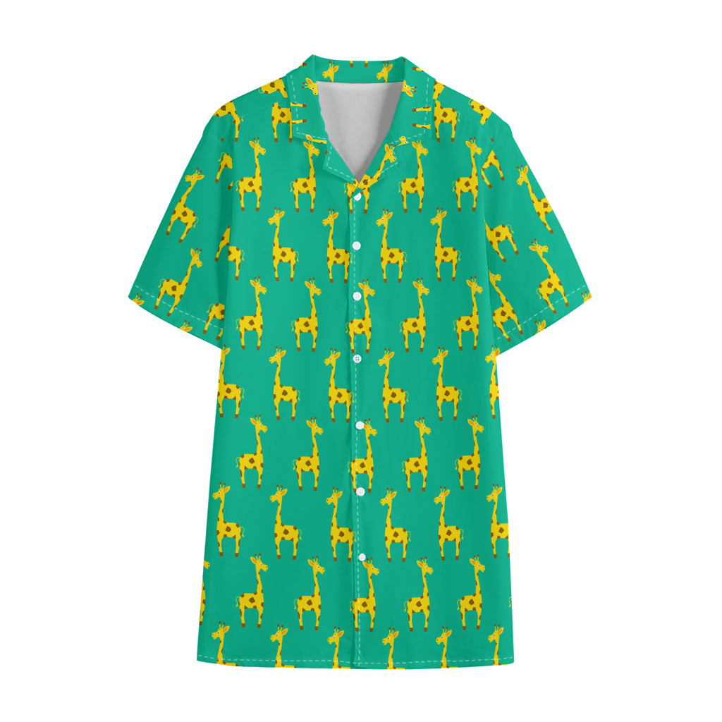 Cute Cartoon Giraffe Pattern Print Cotton Hawaiian Shirt