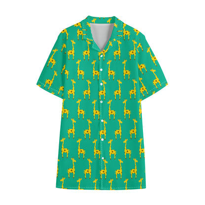 Cute Cartoon Giraffe Pattern Print Cotton Hawaiian Shirt
