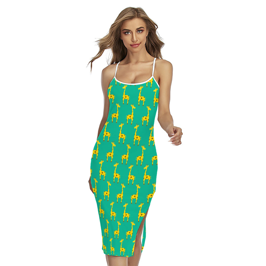 Cute Cartoon Giraffe Pattern Print Cross Back Cami Dress