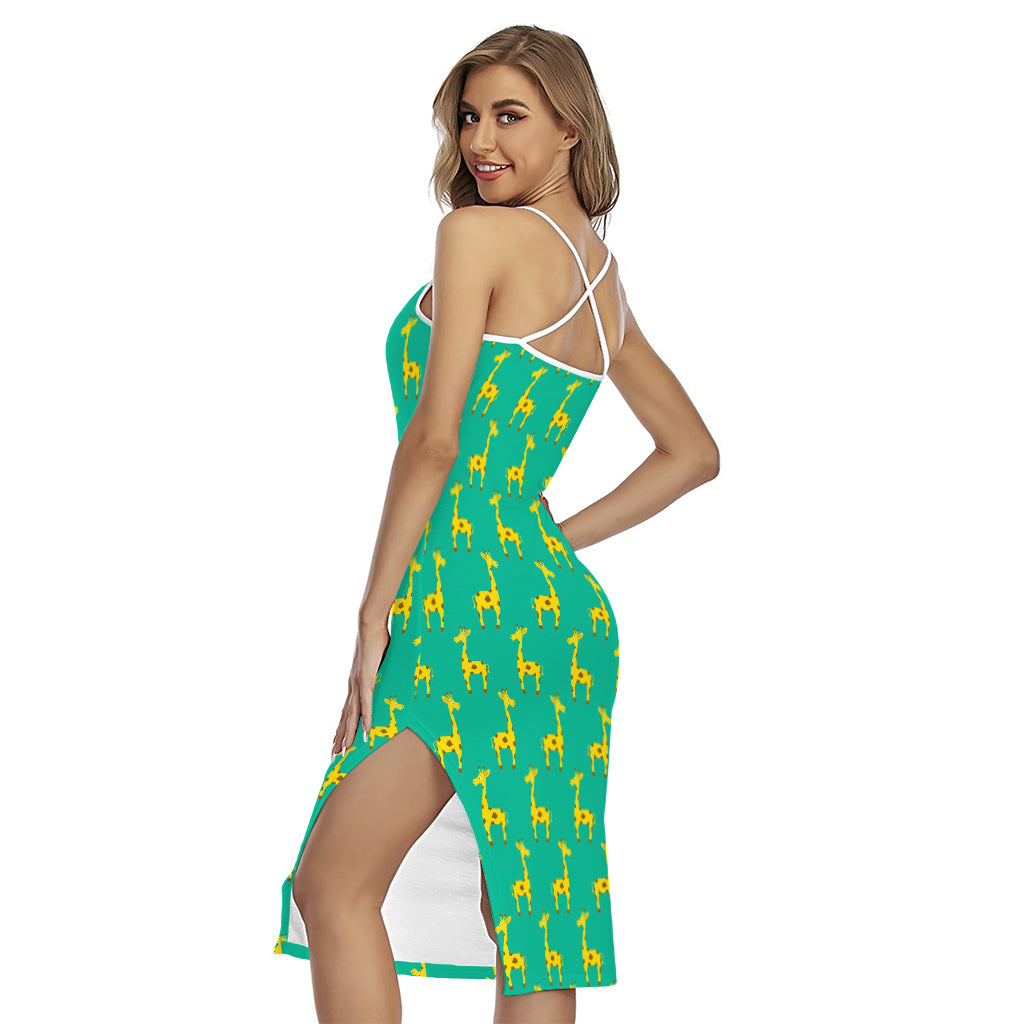 Cute Cartoon Giraffe Pattern Print Cross Back Cami Dress