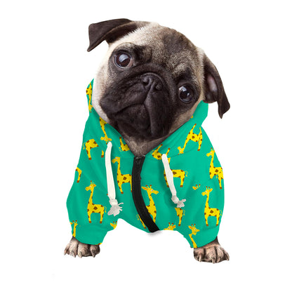 Cute Cartoon Giraffe Pattern Print Dog Zip Up Hoodie