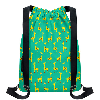Cute Cartoon Giraffe Pattern Print Drawstring Backpack