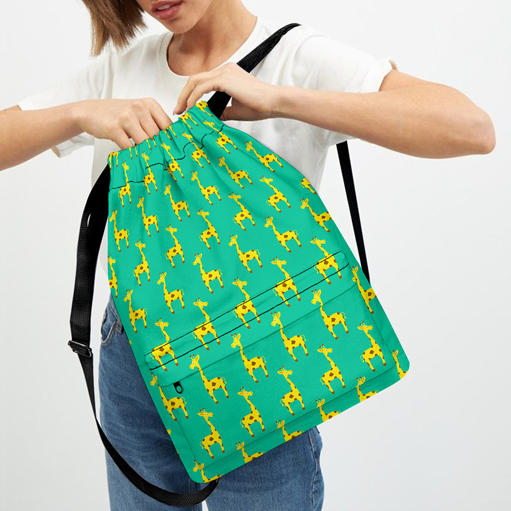 Cute Cartoon Giraffe Pattern Print Drawstring Backpack