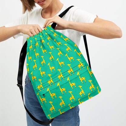 Cute Cartoon Giraffe Pattern Print Drawstring Backpack