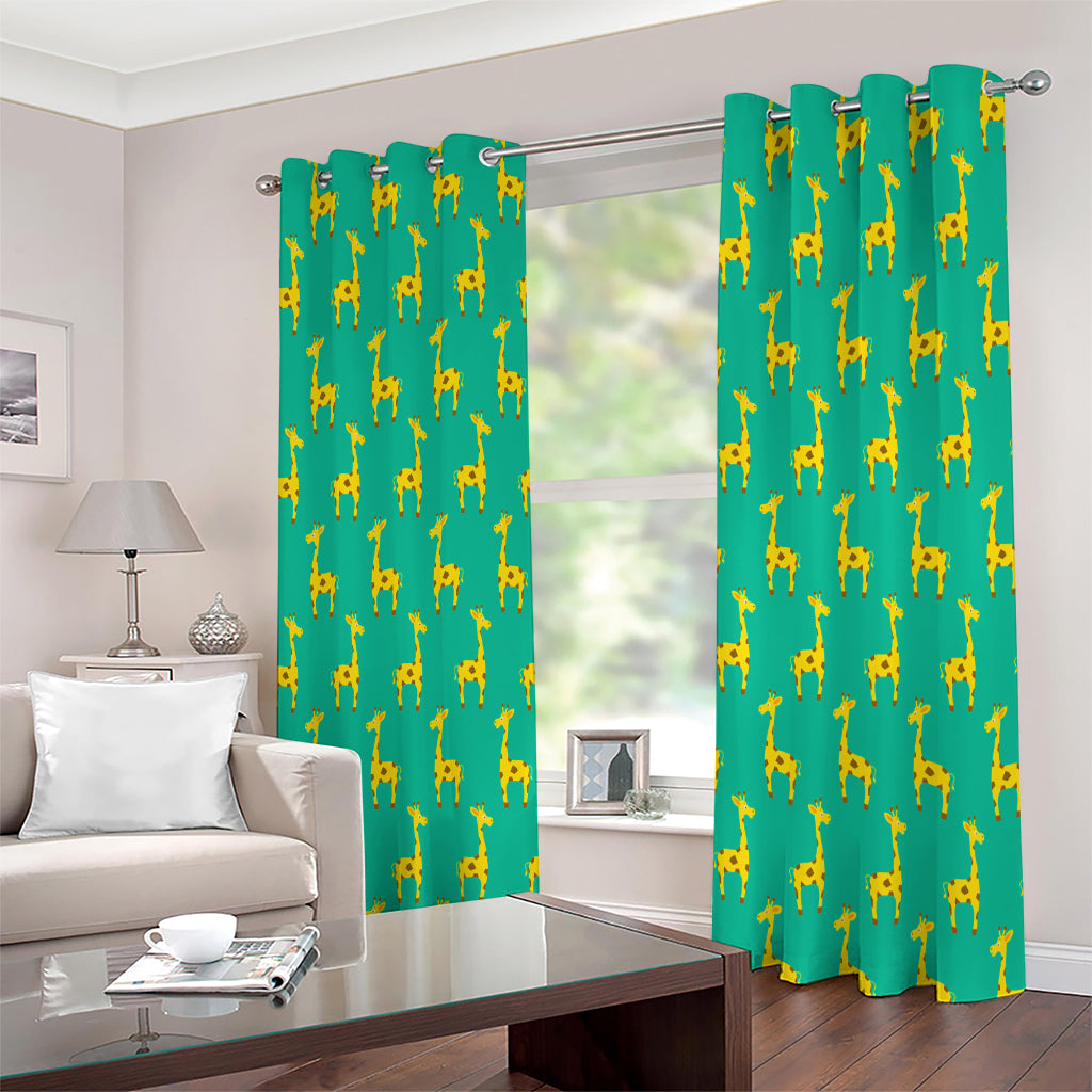 Cute Cartoon Giraffe Pattern Print Extra Wide Grommet Curtains