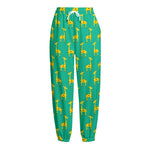 Cute Cartoon Giraffe Pattern Print Fleece Lined Knit Pants