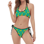 Cute Cartoon Giraffe Pattern Print Halter Scoop Tie Side Bikini