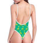 Cute Cartoon Giraffe Pattern Print High Cut One Piece Swimsuit