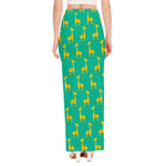 Cute Cartoon Giraffe Pattern Print High Slit Maxi Skirt