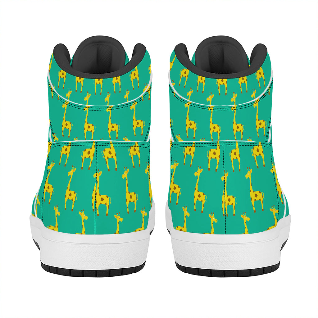 Cute Cartoon Giraffe Pattern Print High Top Leather Sneakers