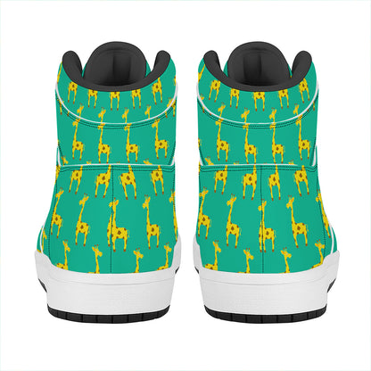 Cute Cartoon Giraffe Pattern Print High Top Leather Sneakers
