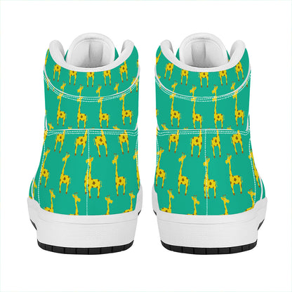 Cute Cartoon Giraffe Pattern Print High Top Leather Sneakers