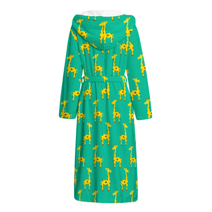 Cute Cartoon Giraffe Pattern Print Hooded Bathrobe