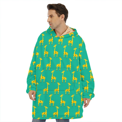 Cute Cartoon Giraffe Pattern Print Hoodie Blanket