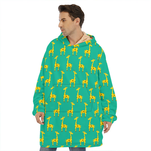 Cute Cartoon Giraffe Pattern Print Hoodie Blanket