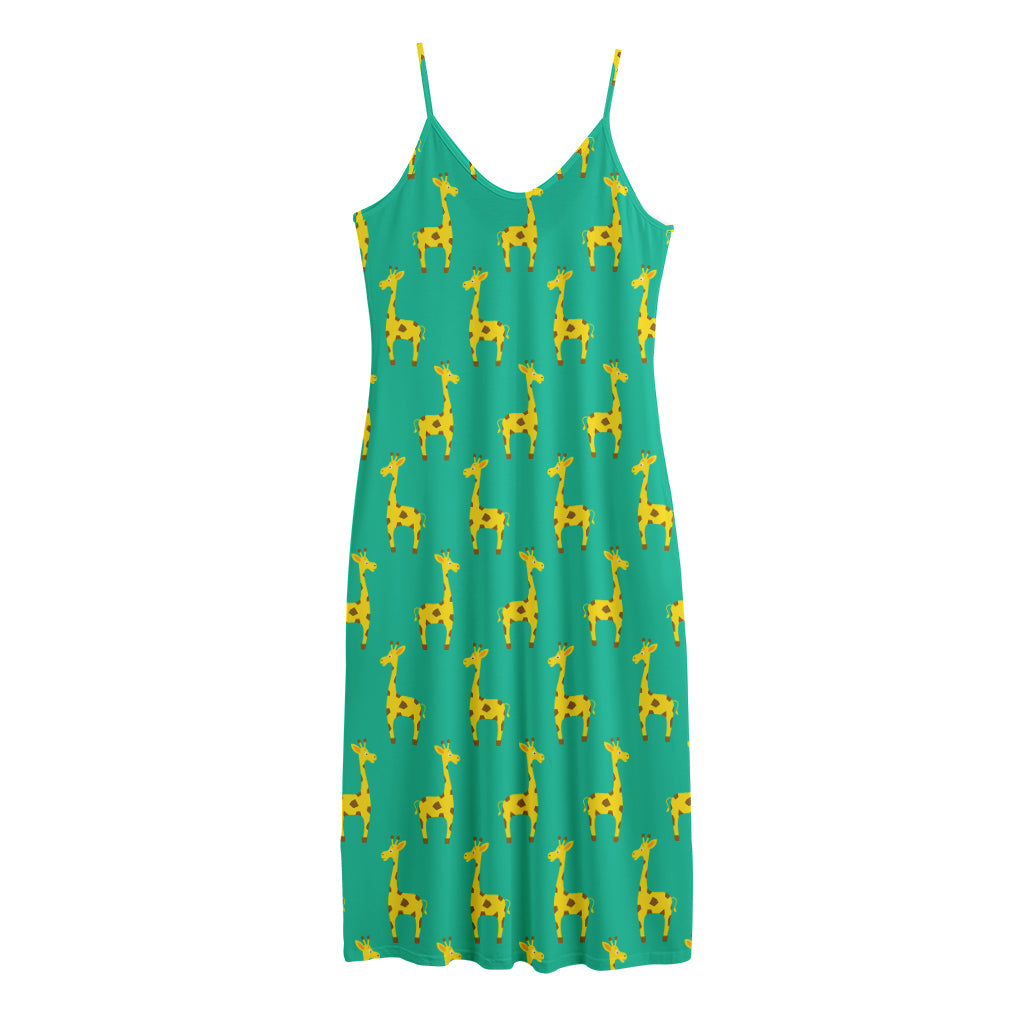 Cute Cartoon Giraffe Pattern Print Jersey Midi Cami Dress