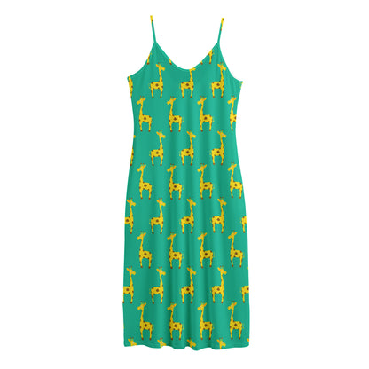 Cute Cartoon Giraffe Pattern Print Jersey Midi Cami Dress