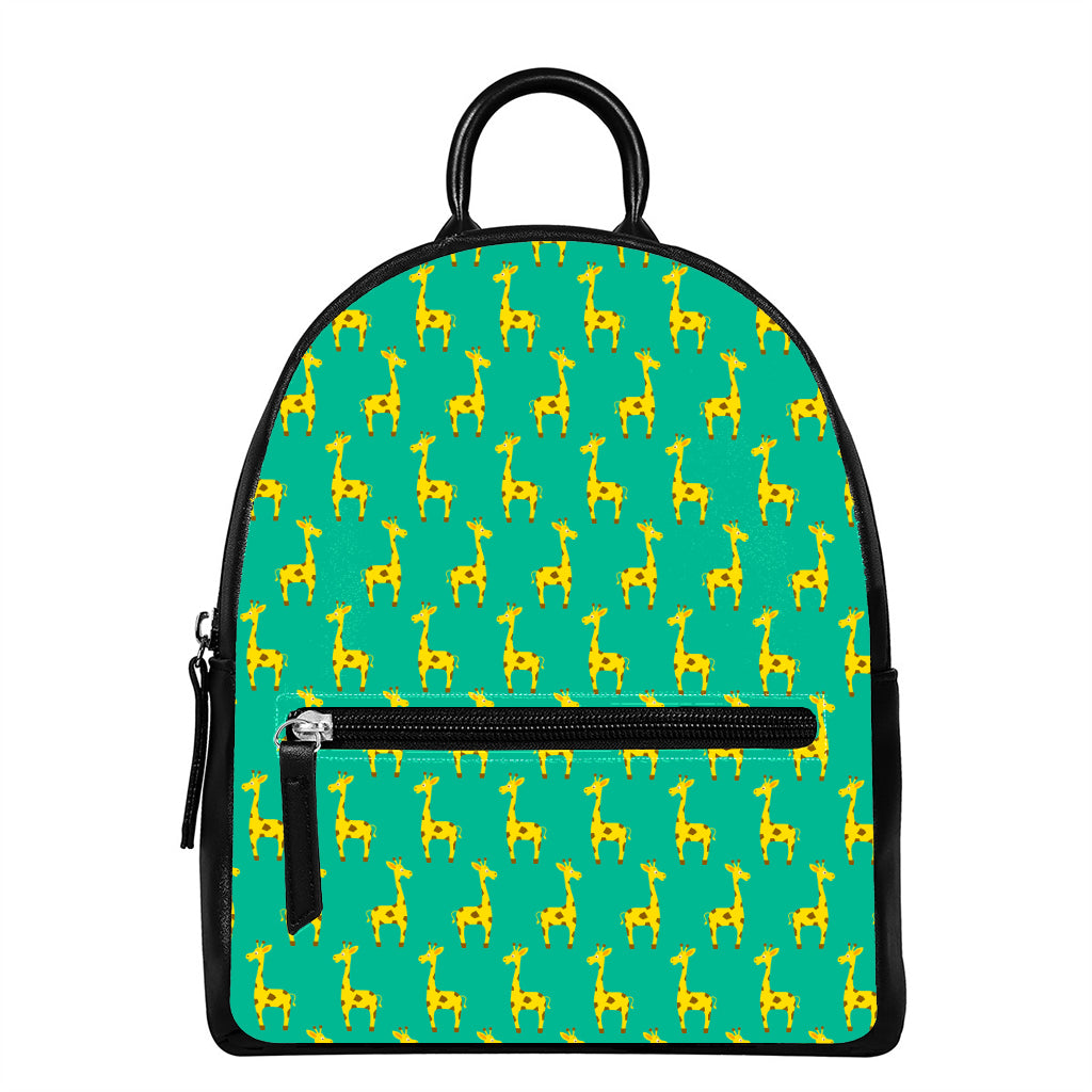 Cute Cartoon Giraffe Pattern Print Leather Backpack