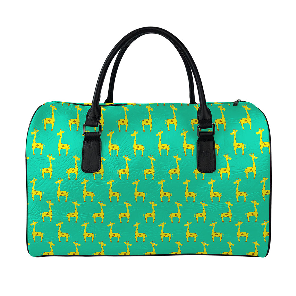 Cute Cartoon Giraffe Pattern Print Leather Duffle Bag