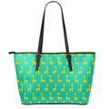 Cute Cartoon Giraffe Pattern Print Leather Tote Bag With Zipper