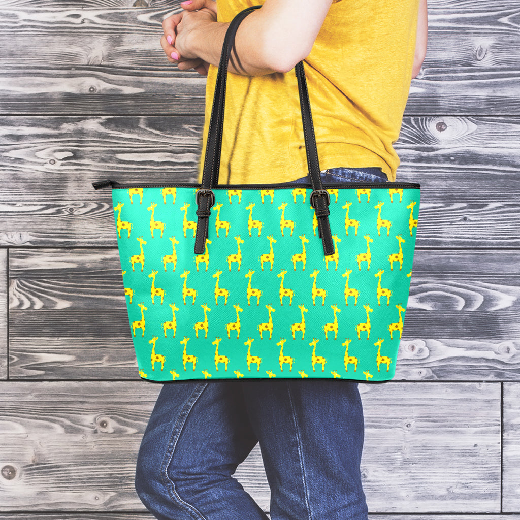 Cute Cartoon Giraffe Pattern Print Leather Tote Bag