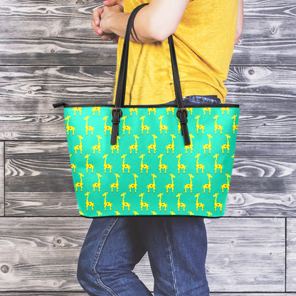 Cute Cartoon Giraffe Pattern Print Leather Tote Bag