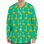 Cute Cartoon Giraffe Pattern Print Long Sleeve Baseball Jersey