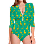 Cute Cartoon Giraffe Pattern Print Long Sleeve Swimsuit