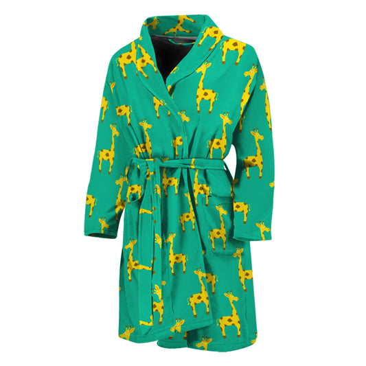 Cute Cartoon Giraffe Pattern Print Men's Bathrobe
