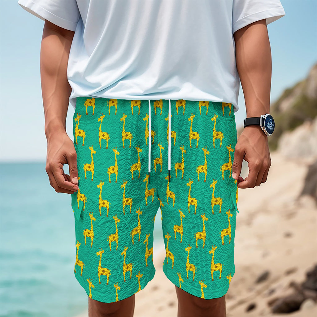 Cute Cartoon Giraffe Pattern Print Men's Cargo Shorts