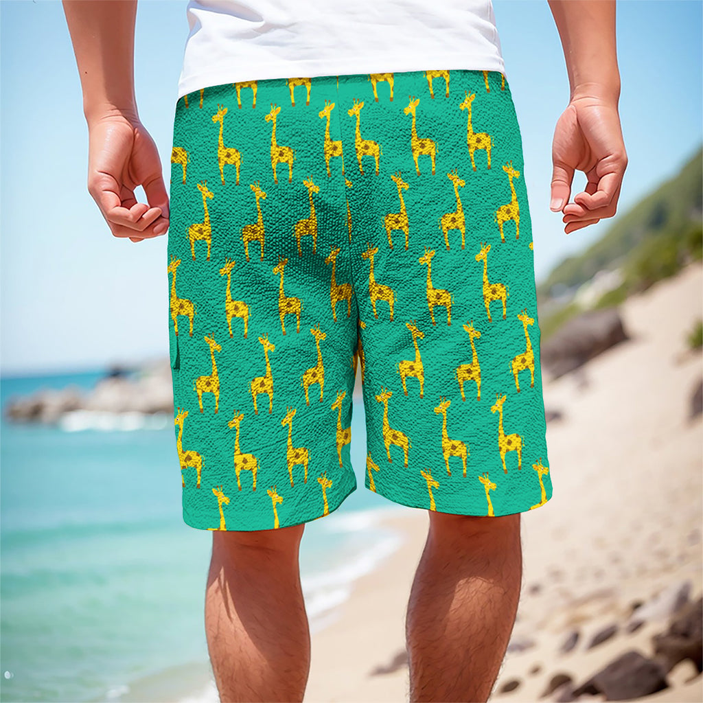 Cute Cartoon Giraffe Pattern Print Men's Cargo Shorts