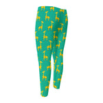 Cute Cartoon Giraffe Pattern Print Men's Compression Pants