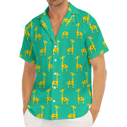 Cute Cartoon Giraffe Pattern Print Men's Deep V-Neck Shirt