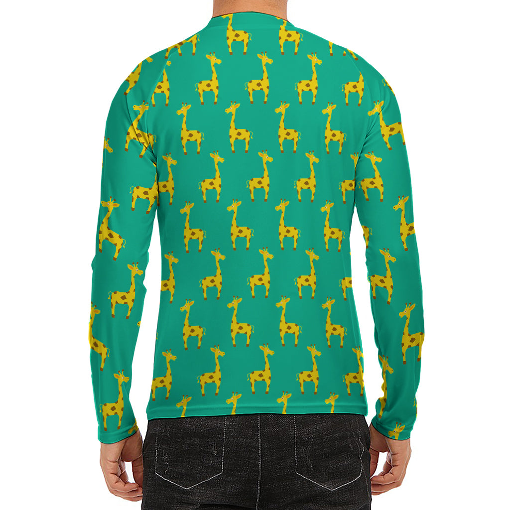 Cute Cartoon Giraffe Pattern Print Men's Long Sleeve Rash Guard