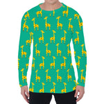 Cute Cartoon Giraffe Pattern Print Men's Long Sleeve T-Shirt