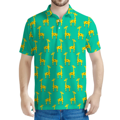 Cute Cartoon Giraffe Pattern Print Men's Polo Shirt