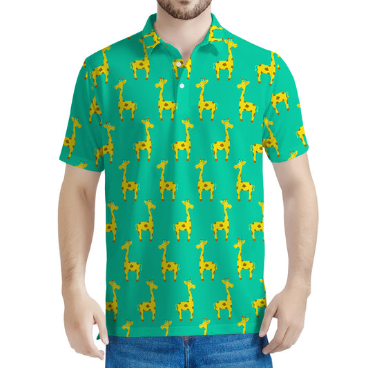 Cute Cartoon Giraffe Pattern Print Men's Polo Shirt