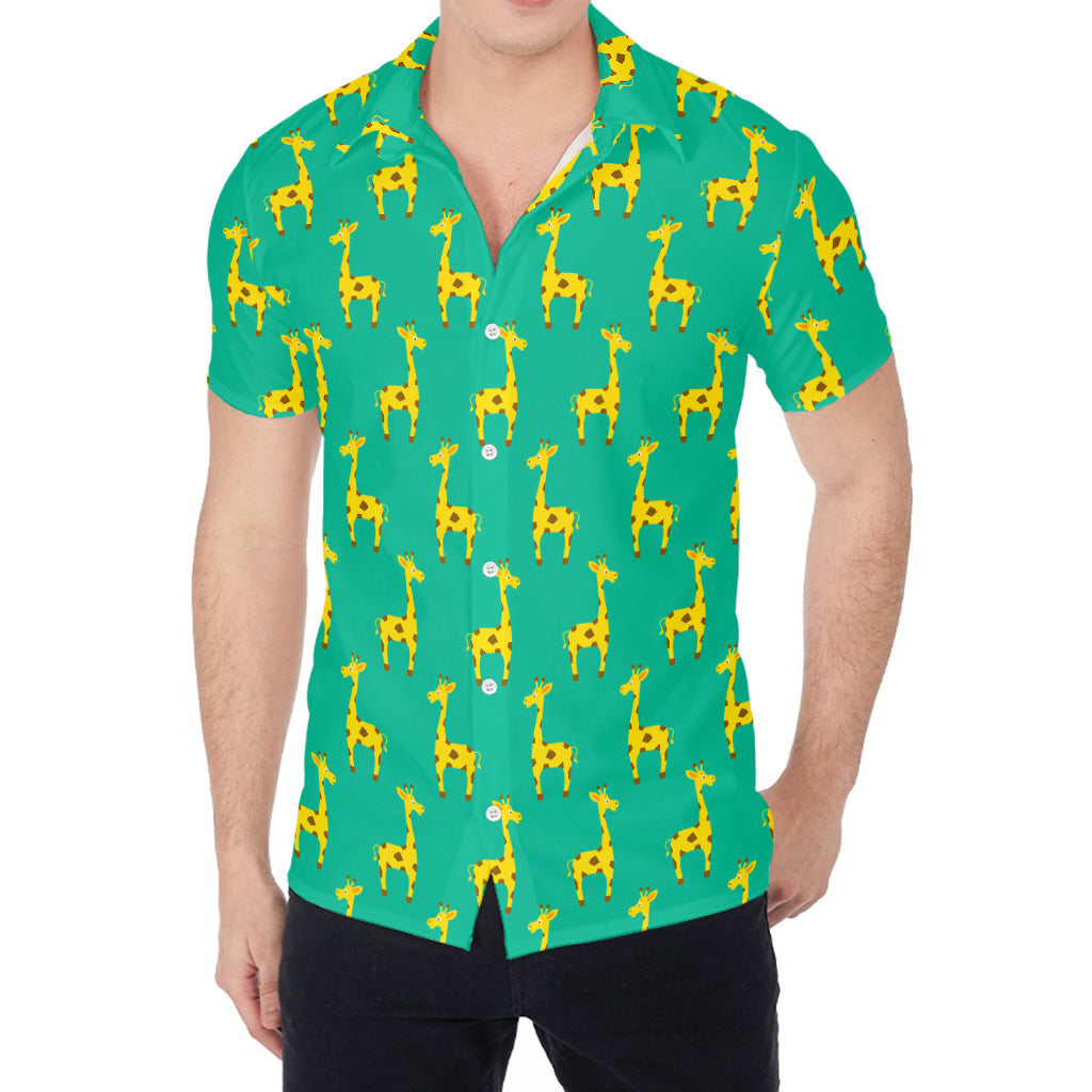 Cute Cartoon Giraffe Pattern Print Men's Shirt