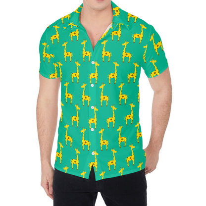 Cute Cartoon Giraffe Pattern Print Men's Shirt
