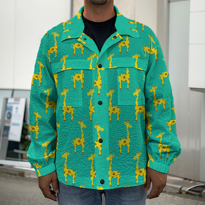 Cute Cartoon Giraffe Pattern Print Men's Shirt Jacket