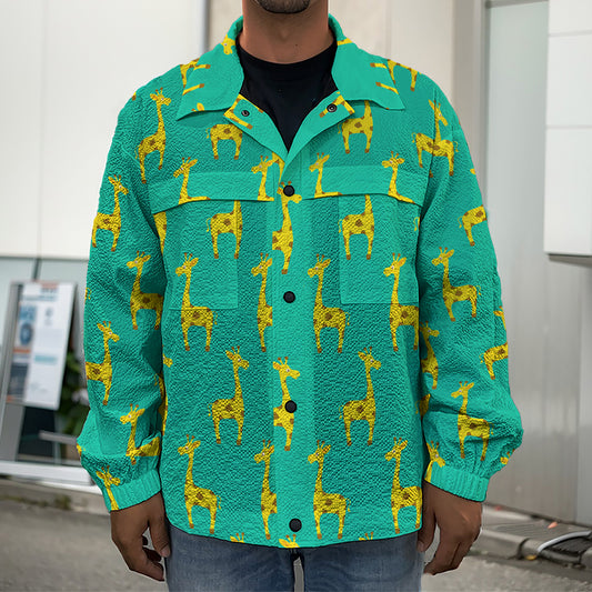 Cute Cartoon Giraffe Pattern Print Men's Shirt Jacket