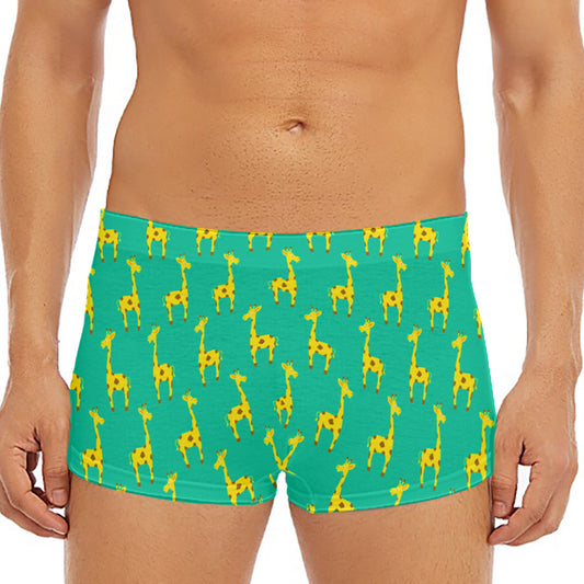 Cute Cartoon Giraffe Pattern Print Men's Short Boxer Briefs