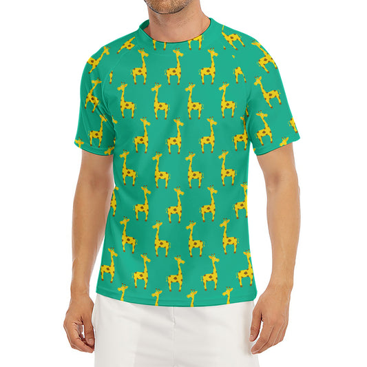 Cute Cartoon Giraffe Pattern Print Men's Short Sleeve Rash Guard