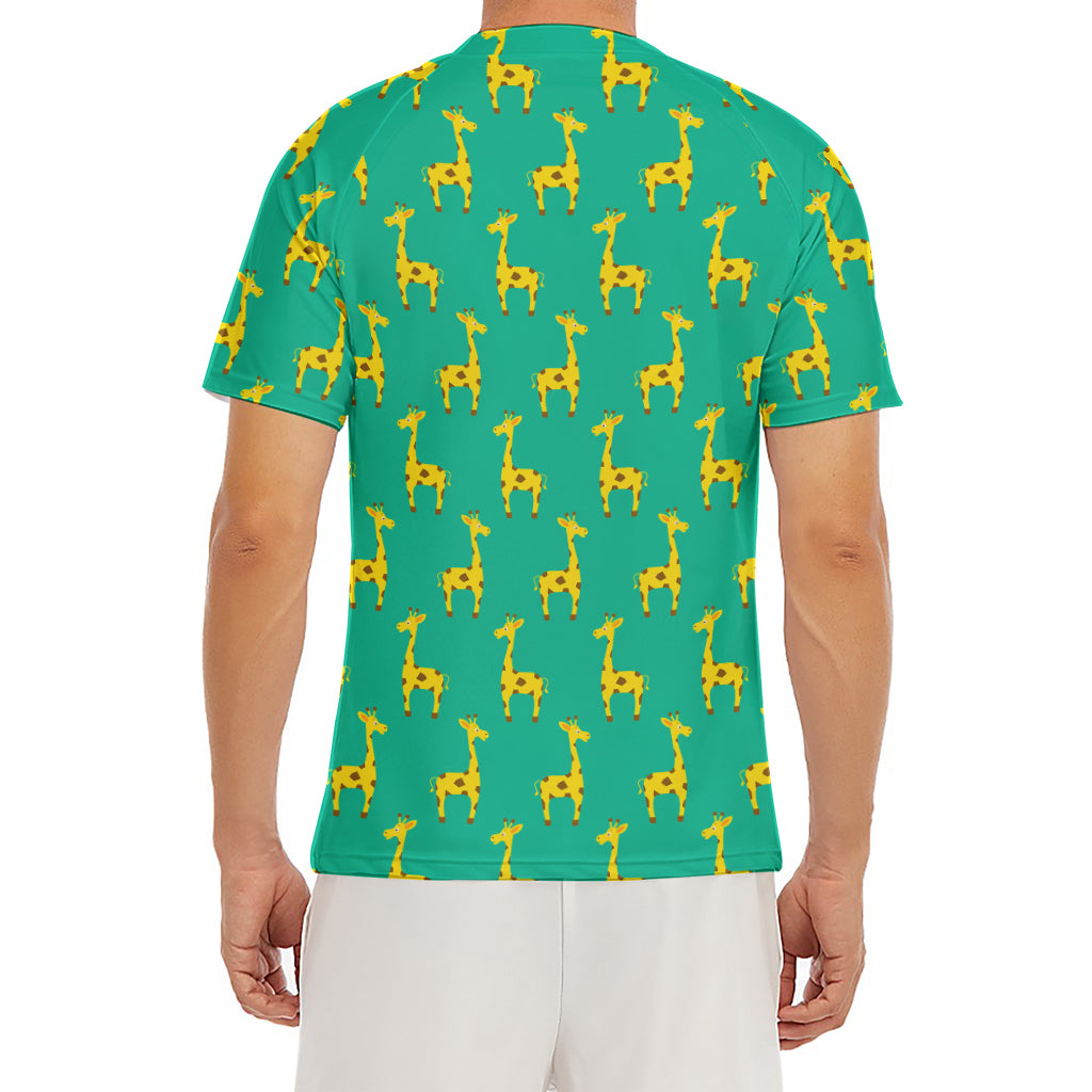 Cute Cartoon Giraffe Pattern Print Men's Short Sleeve Rash Guard