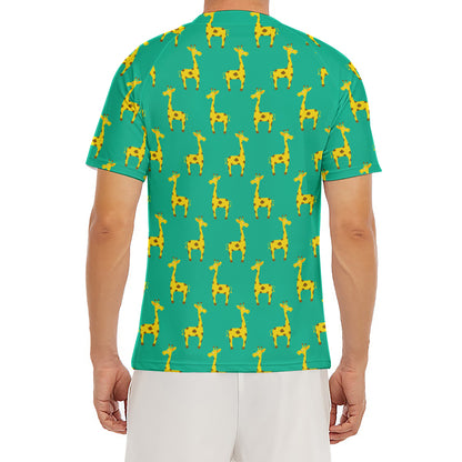 Cute Cartoon Giraffe Pattern Print Men's Short Sleeve Rash Guard