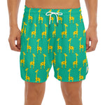 Cute Cartoon Giraffe Pattern Print Men's Split Running Shorts