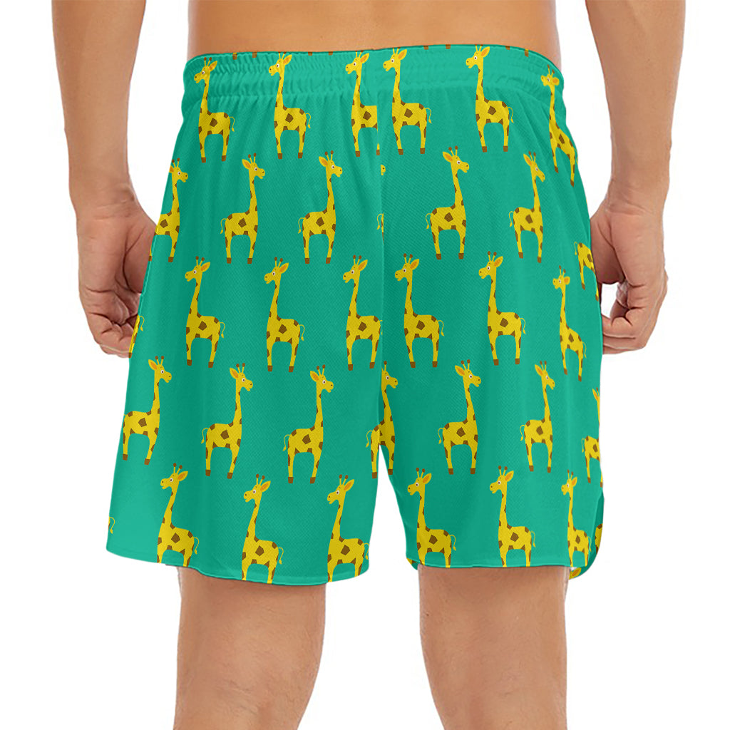 Cute Cartoon Giraffe Pattern Print Men's Split Running Shorts