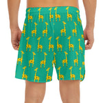 Cute Cartoon Giraffe Pattern Print Men's Split Running Shorts