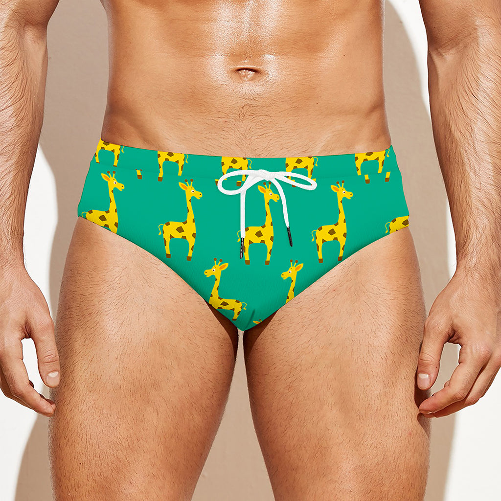 Cute Cartoon Giraffe Pattern Print Men's Swim Briefs