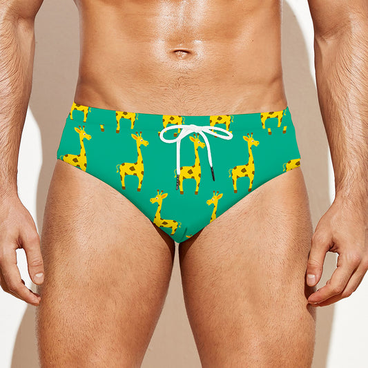 Cute Cartoon Giraffe Pattern Print Men's Swim Briefs